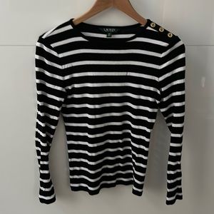 RALPH LAUREN - black and white stripe shirt with gold shoulder buttons - size s